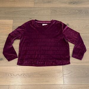 JUICY COUTURE Purple Velour Sleepwear Long Sleeve Soft Comfy Pajama Top Size XL